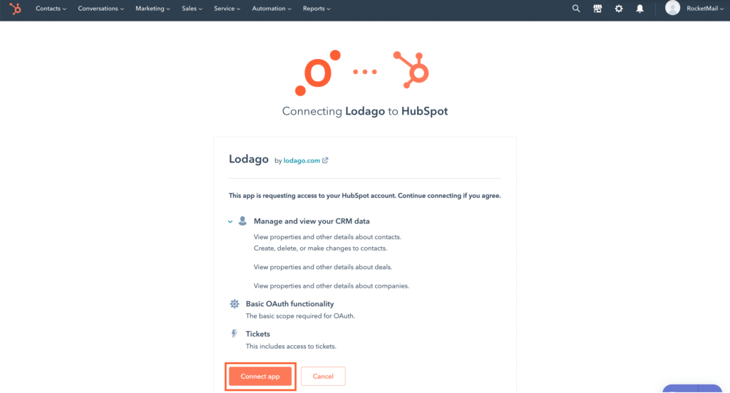 HubSpot & Lodago connexion