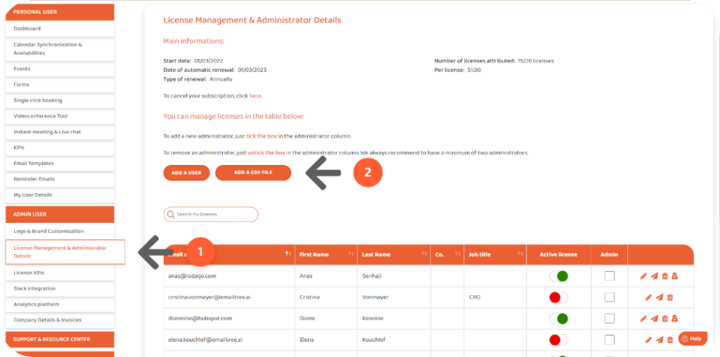 Licenses management