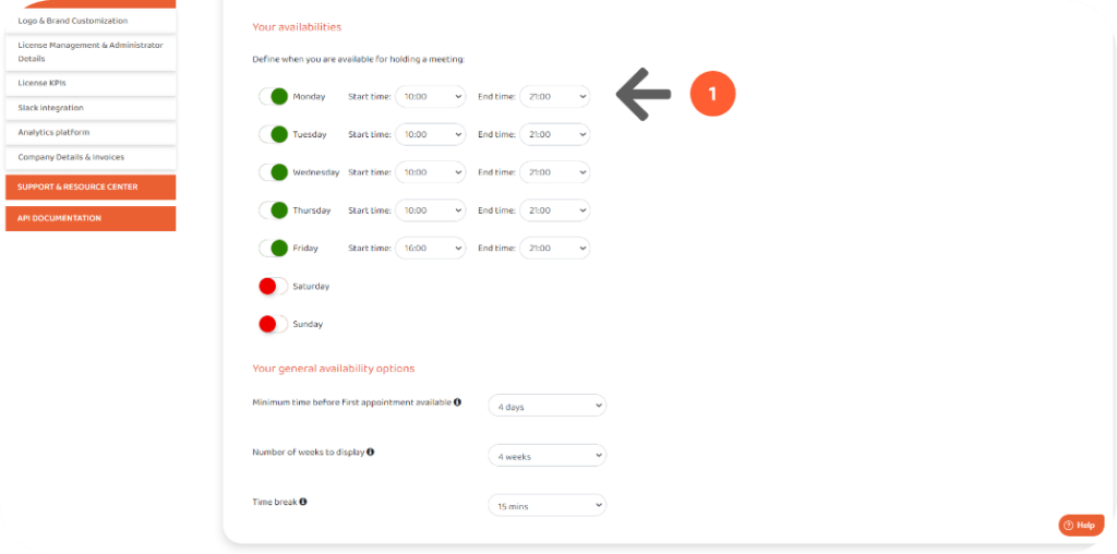 Availability settings