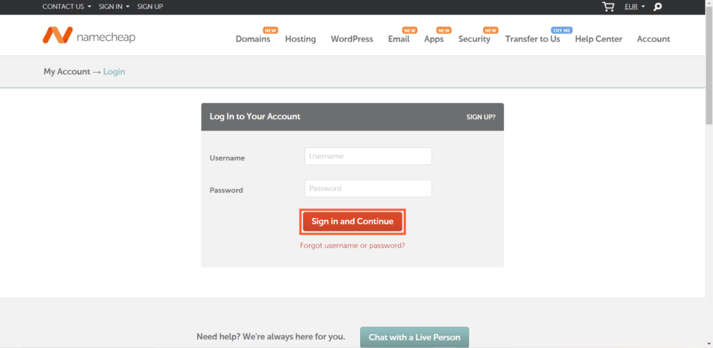 Namecheap login