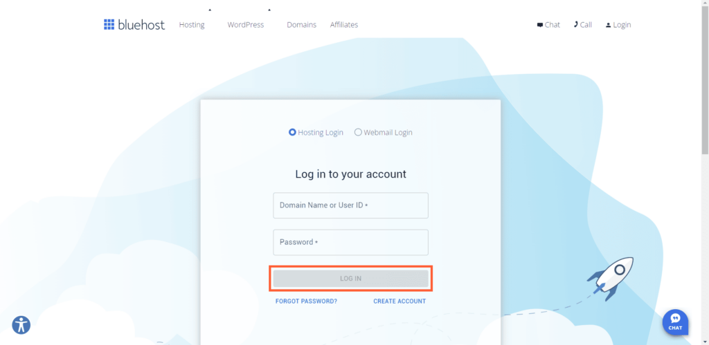 Log in bluehost