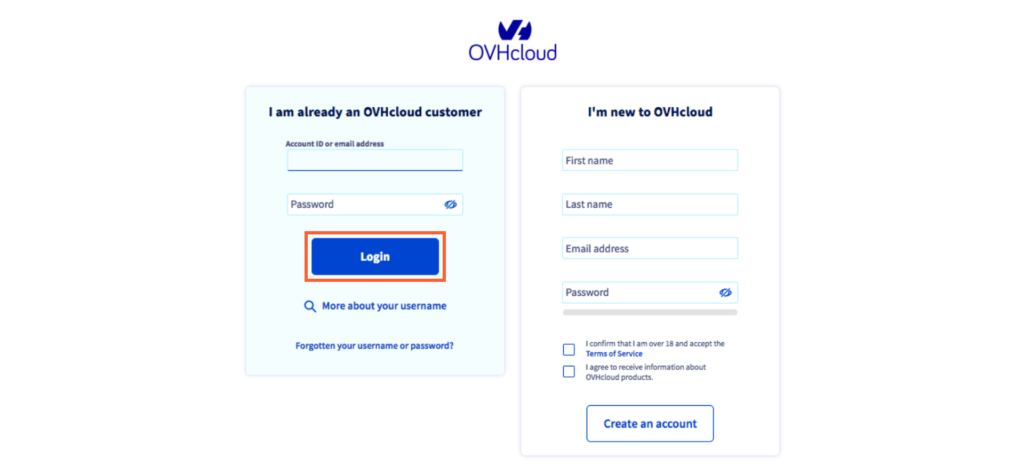 OVH log in
