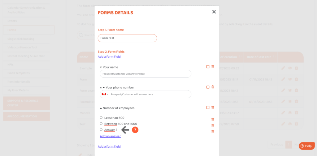 Edit answers form field